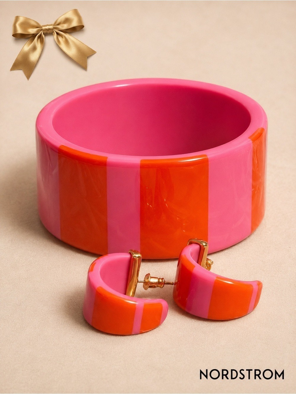 ZenzII Pink Vacation Orange Striped Resin Bracelet & Earrings Set Nordstrom